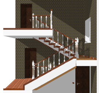 现代实木双跑平行楼梯草图大师模型，实木双跑平行楼梯sketchup模型免费下载