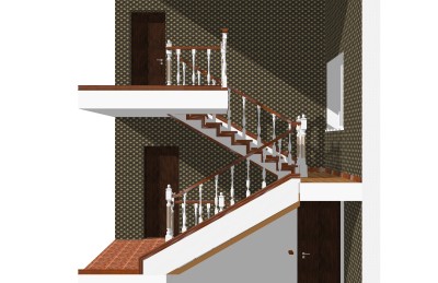 现代实木双跑平行楼梯草图大师模型，实木双跑平行楼梯sketchup模型免费下载