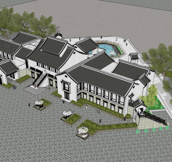 中式居住建筑草图大师模型，古建民俗sketchup模型免费下载