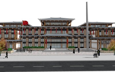 中式酒店草图大师模型，酒店sketchup模型免费下载