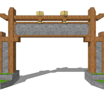 大门式牌楼草图大师模型下载，入口大门sketchup模型分享