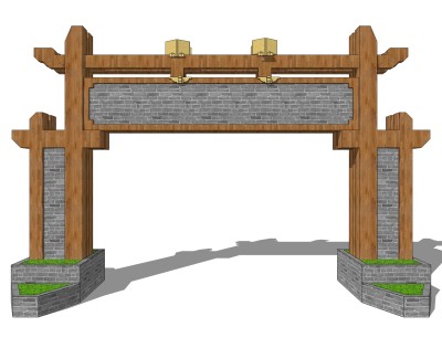 大门式牌楼草图大师模型下载，入口大门sketchup模型分享