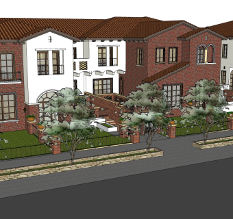 新中式叠拼别墅草图大师模型下载，sketchup别墅外观su模型分享