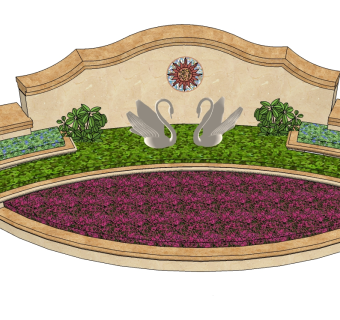 欧式景观墙skp文件下载，景观墙SU模型