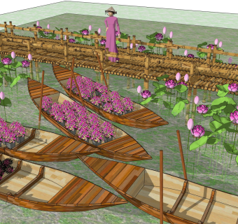 现代码头景观su模型方案，古建民宿草图大师模型分享