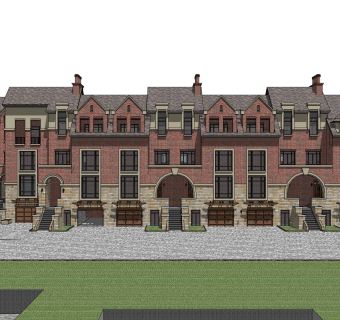 欧式连排别墅草图大师模型，别墅sketchup模型免费下载