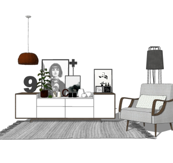 现代简约电视柜摆件组合草图大师模型，电视柜sketchup模型