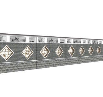 新中式景观墙围墙草图大师模型，景观墙围墙sketchup模型下载