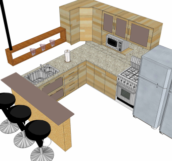 现代厨房柜免费su模型，厨房柜skb文件下载