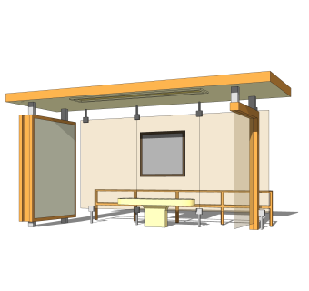 现代公交候车亭免费su模型，公交候车亭草图大师模型下载