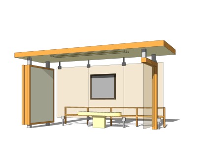 现代公交候车亭免费su模型，公交候车亭草图大师模型下载
