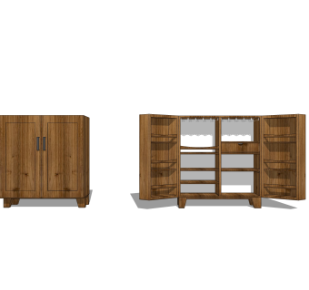 现代实木酒柜草图大师模型，酒柜sketchup模型下载