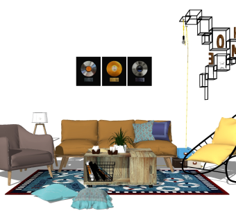 北欧沙发组合SU模型，沙发sketchup模型下载
