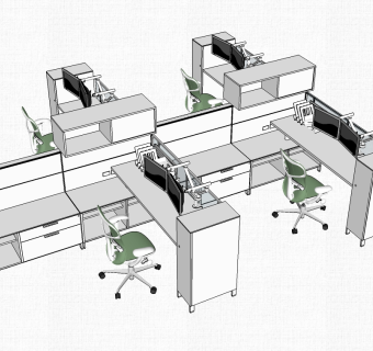 现代办公桌椅su模型，办公桌椅sketchup模型下载