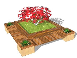 公共座椅sketchup模型，景观小品植物skp文件下载