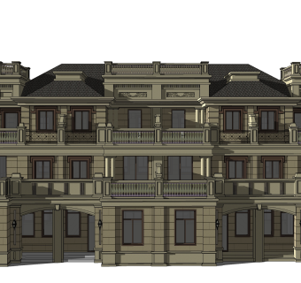 欧式简约别墅外观草图大师模型，SU模型免费下载