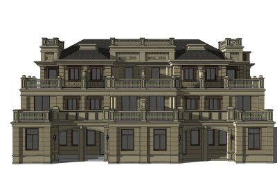 欧式简约别墅外观草图大师模型，SU模型免费下载