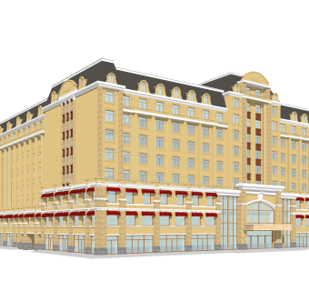 欧式酒店草图大师模型，酒店sketchup模型免费下载