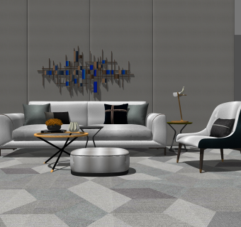 现代布艺沙发组合su模型 ，沙发组合sketchup模型下载