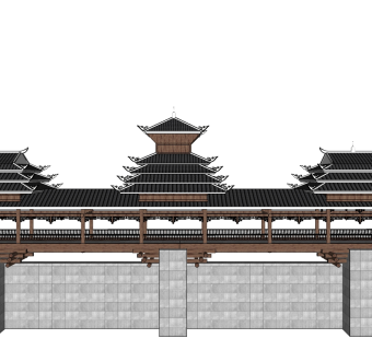 中式廊桥草图大师模型下载，廊桥su模型下载
