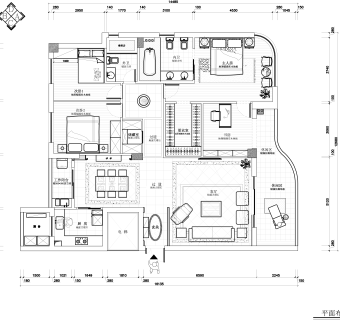 祥细家装户型图三居CAD，免费下载