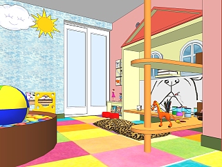 儿童娱乐室su模型，<em>儿童房</em>玩具<em>床</em>具草图大师模型下载
