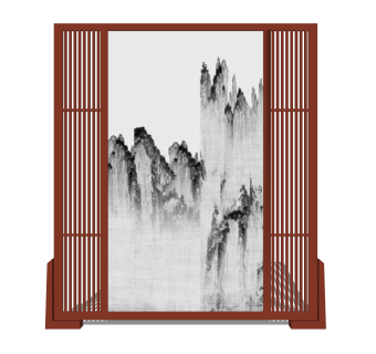 中式屏风隔断su模型，屏风草图大师模型下载