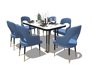现代餐桌椅su模型，家用餐桌椅<em>长</em>餐桌草图大师模型下载