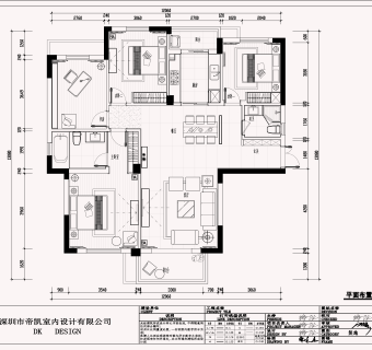 祥细家装户型图三居CAD，免费下载