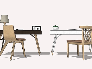 北欧<em>书桌椅</em>组合su模型，书桌sketchup模型下载