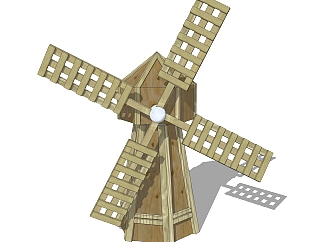 现代大型复古风车skp模型，风车sketchup模型下载