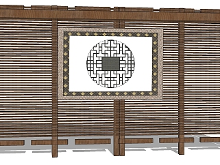 中式景观墙sketchup模型下载，景观墙草图大师模型