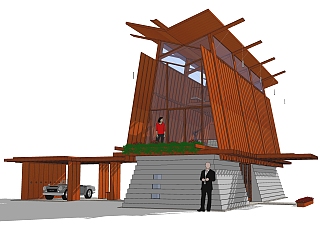 现代独栋别墅草图大师模型下载，别墅外观sketchup模型分享