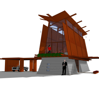 现代独栋别墅草图大师模型下载，别墅外观sketchup模型分享