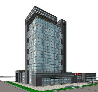 现代办公楼外观草图大师模型，办公楼外观sketchup模型免费下载