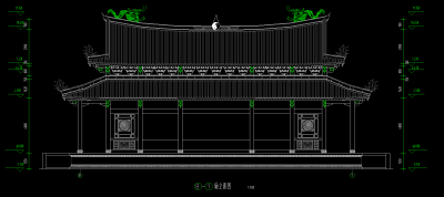 道家仿古建筑大殿建施图，大殿CAD建筑图纸下载