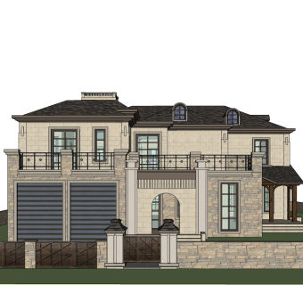 欧式独栋别墅草图大师模型，独栋别墅sketchup模型免费下载