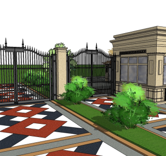 欧式入口大门草图大师模型下载，入口大门SU模型分享