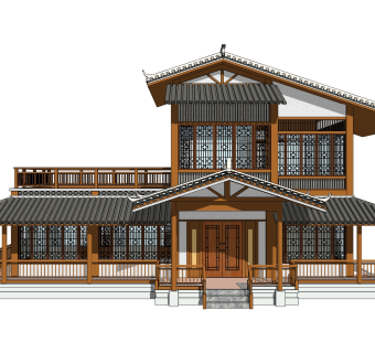 中式居住建筑草图大师模型，古建民俗sketchup模型免费下载