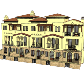 欧式联排别墅居住su模型，别墅sketchup模型下载