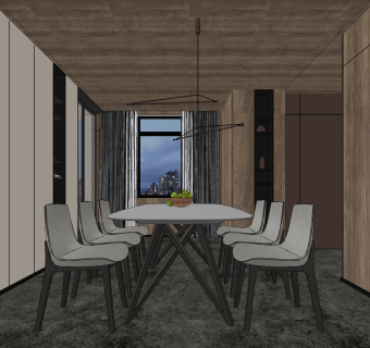 现代简约客厅餐厅su模型，客厅餐厅sketchup模型下载