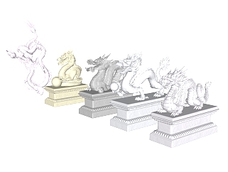 龙雕塑石墩sketchup模型下载