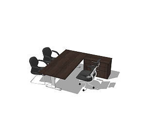 现代黑色简约班台桌草图大师模型，班台桌su模型下载