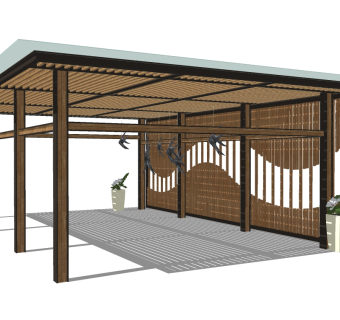 新中式简约造型廊架草图大师模型，简约造型廊架sketchup模型下载