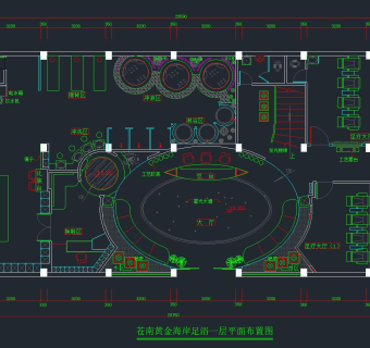 现代金色海滩足浴CAD施工图，金色海滩足浴CAD建筑图纸免费下载