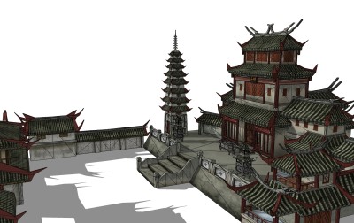 现代中式小区庭院，sketchup模型免费下载