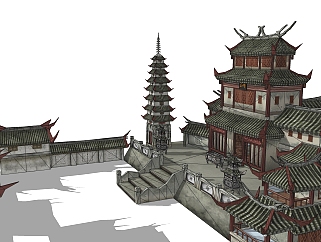 现代中式<em>小区庭院</em>，sketchup模型免费下载