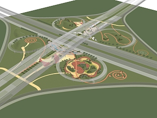 现代高速<em>公路景观</em>草图大师模型，高速公路sketchup模型...