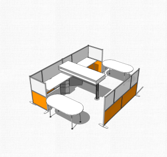 现代屏风卡位办公桌草图大师模型，办公桌skp模型下载