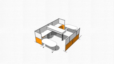 现代屏风卡位办公桌草图大师模型，办公桌skp模型下载
